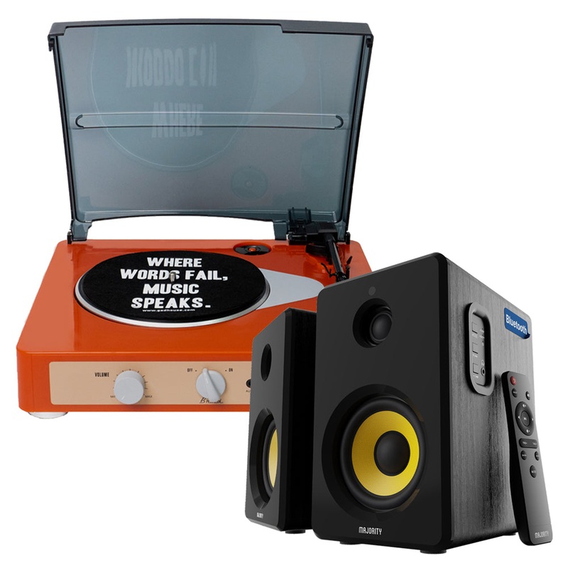 Gadhouse Brad MKII Record Player – Tangerine + Bundled Majority D40X Bluetooth Speakers