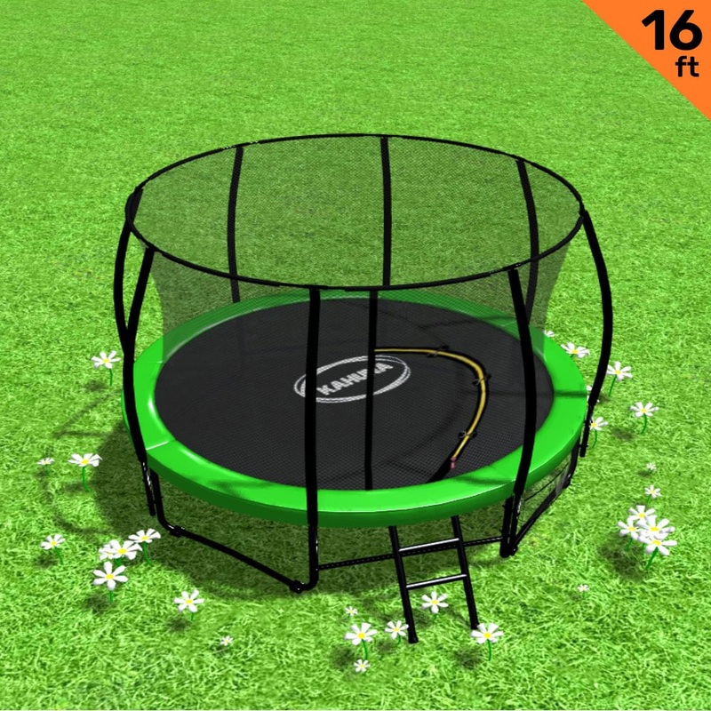 Kahuna 16ft Trampoline Free Ladder Spring Mat Net Safety Pad Cover Round Enclosure – Green