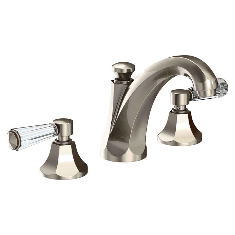 Lavatory Faucet Metropole Widespread 8 to 20 Inch Spread 2 Lever ADA WaterSense Antique Nickel 1.2 Gallons Per Minute Brass/Crystal Pop Up Spout Reach 6-1/3 Inch