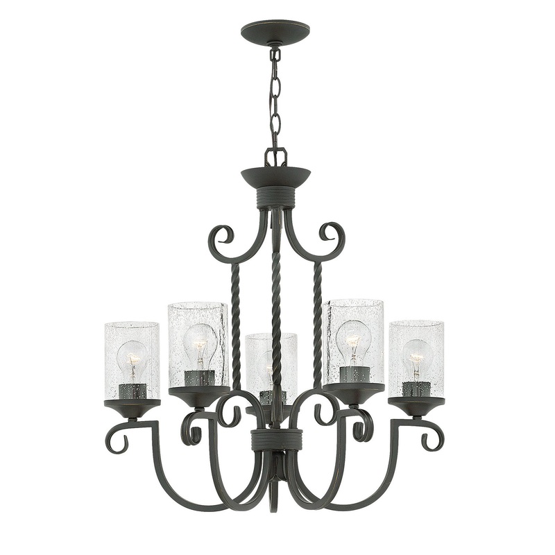 LED Foyer Pendant from the Casa Collection in Olde Black with Clear Seedy glass Finish by Hinkley