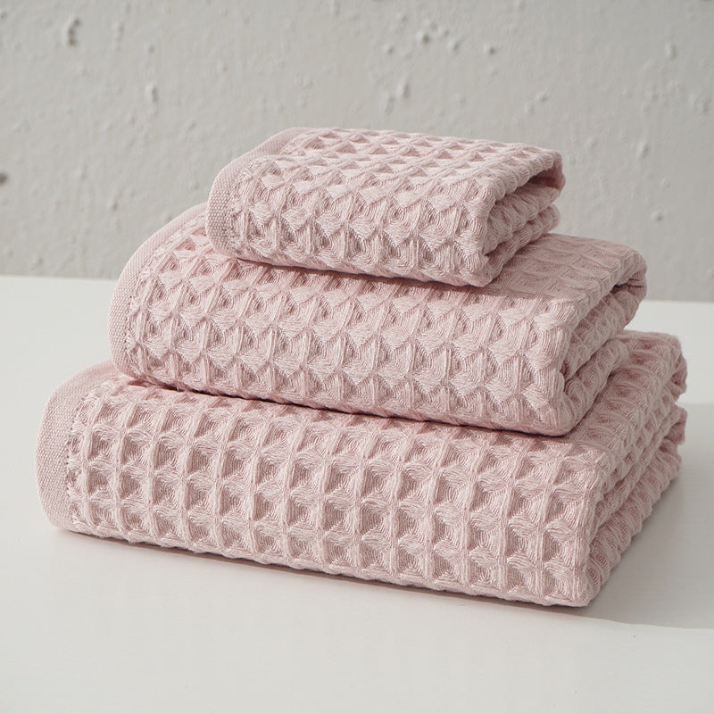 Luxurious 100% Cotton Waffle Weave Towel Set – 3-Piece Absorbent, Quick-Drying & Soft(Pink)