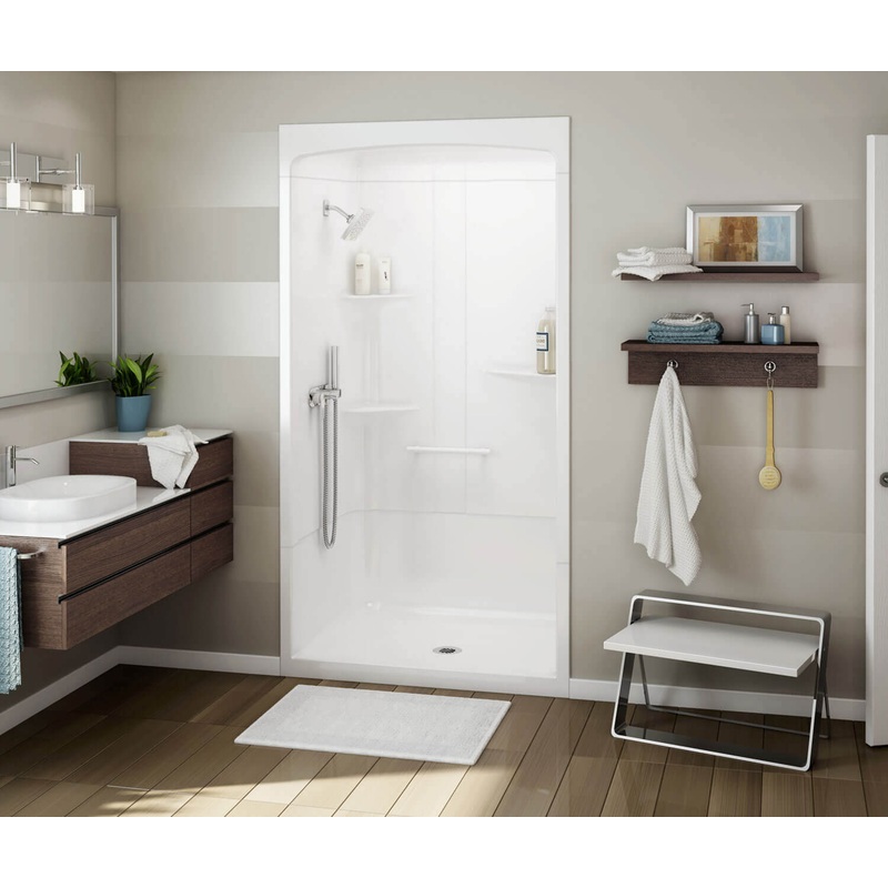 MAAX 107004-SL-000-001 ALLIA SHR-4834 Acrylic Alcove Center Drain Three-Piece Shower in White