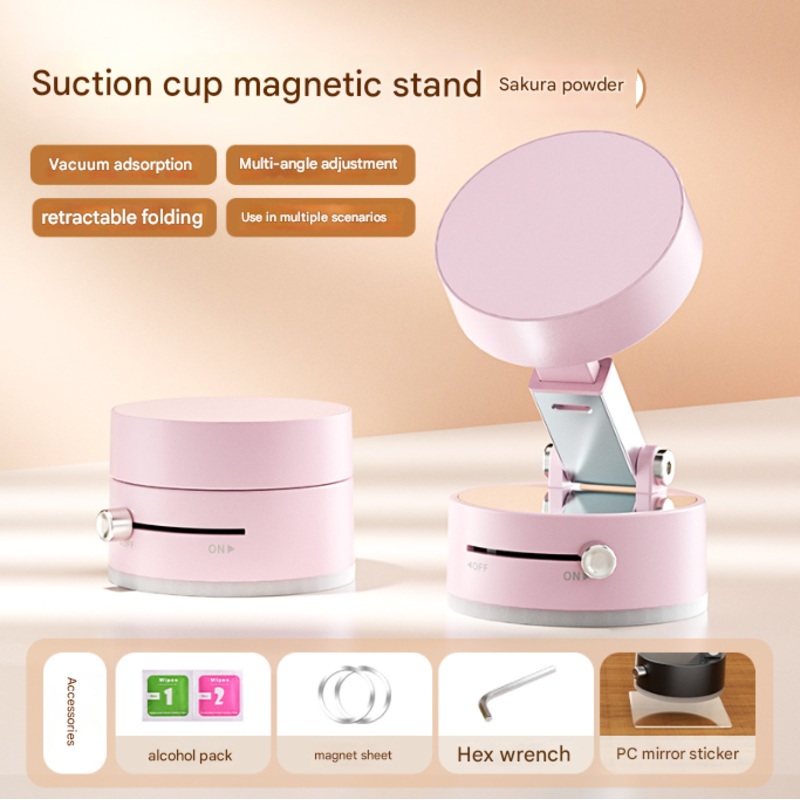 Pink Multi-Functional Vacuum Suction Cup Stand – Foldable, Extendable Kitchen Lazy Person’s Dual-Sided Magnetic Phone Holder