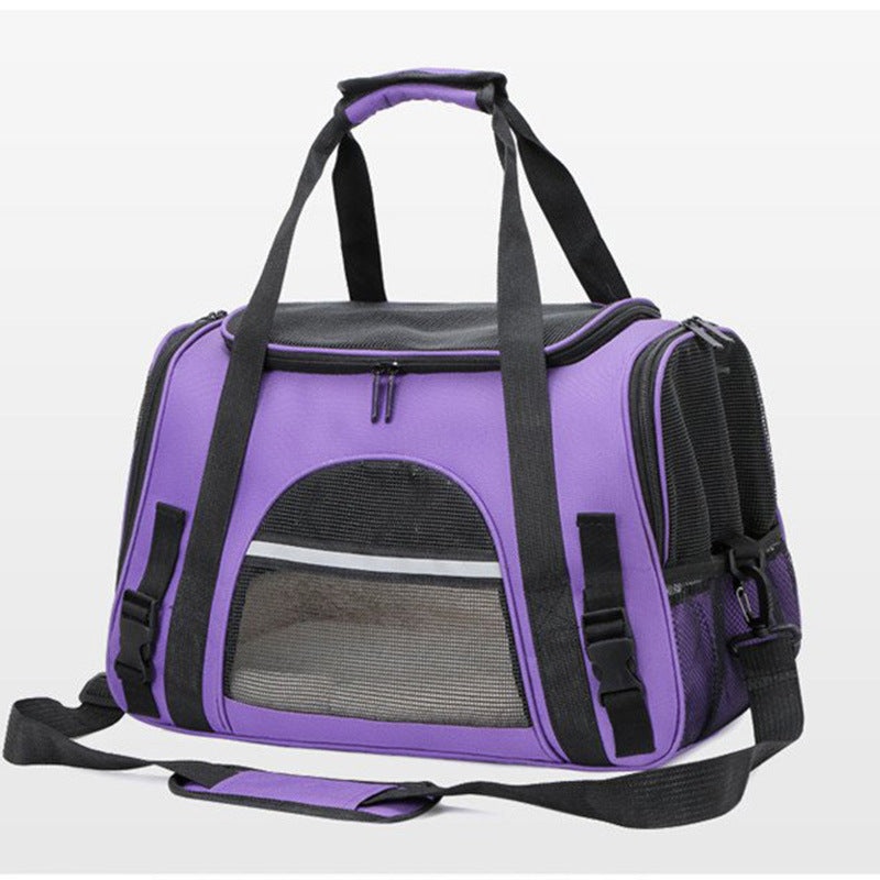 Portable Pet Bag for Small Dogs and Cats – Purple Travel Tote with Pet Mat (44x25x28cm)
