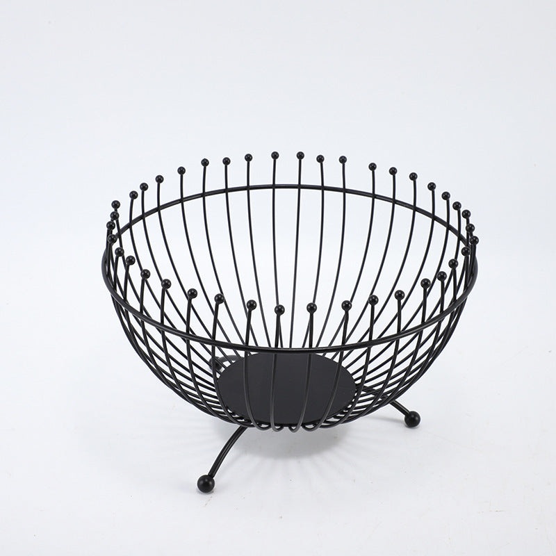 Small Feet Black Modern Metal Wire Fruit Basket Bowl – Countertop Storage for Fruit & Snacks