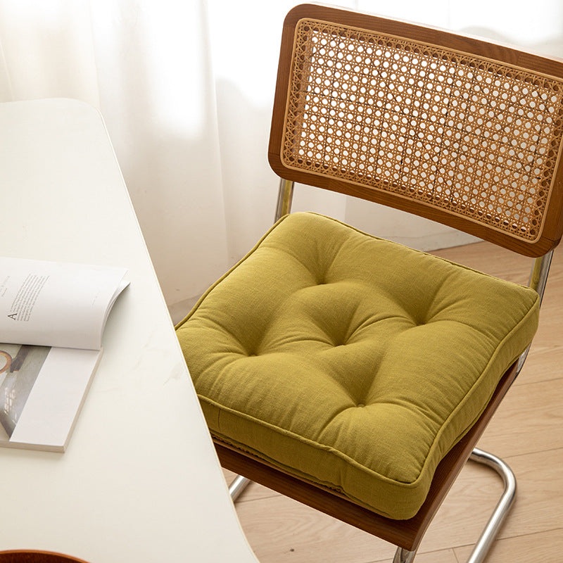 Tea Green Soft And Thick Seat Cushion – Cotton Linen Blend Chair Pad with Ties – 43x43cm