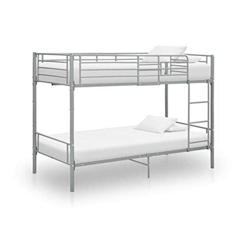 Tidyard Letto a Castello in Metallo con Rete a doghe Incluse,Scomponibile in 2 lettini Singoli,90×200 cm,Grigio