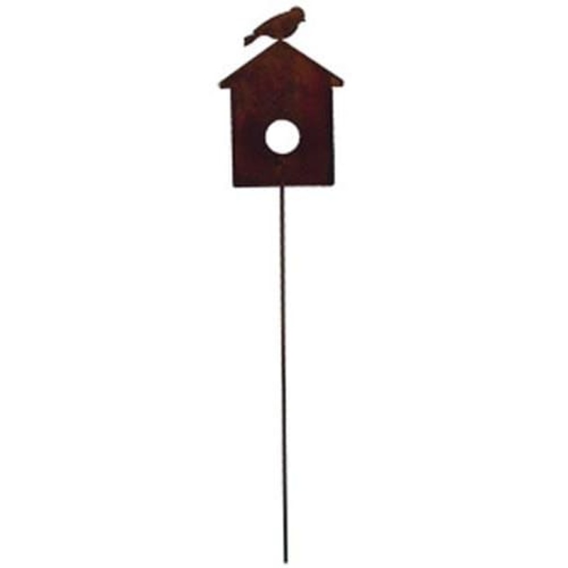 Village Wrought Iron RGS-99 Bird House Rusted Garden Stake