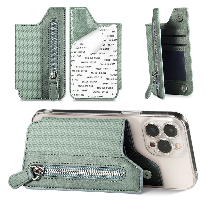 2 Pcs Green Multifunction Stick-On Phone Wallet – PU Leather Card Holder with Zipper & Flip Cover