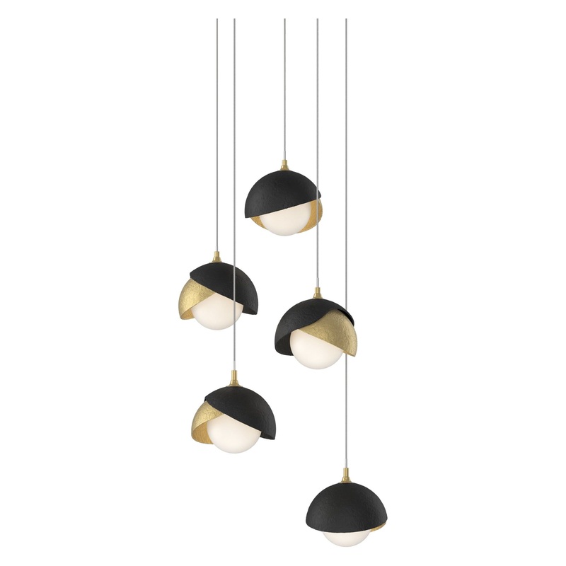 Brooklyn 5-Light Double Shade Pendant Modern Brass Black