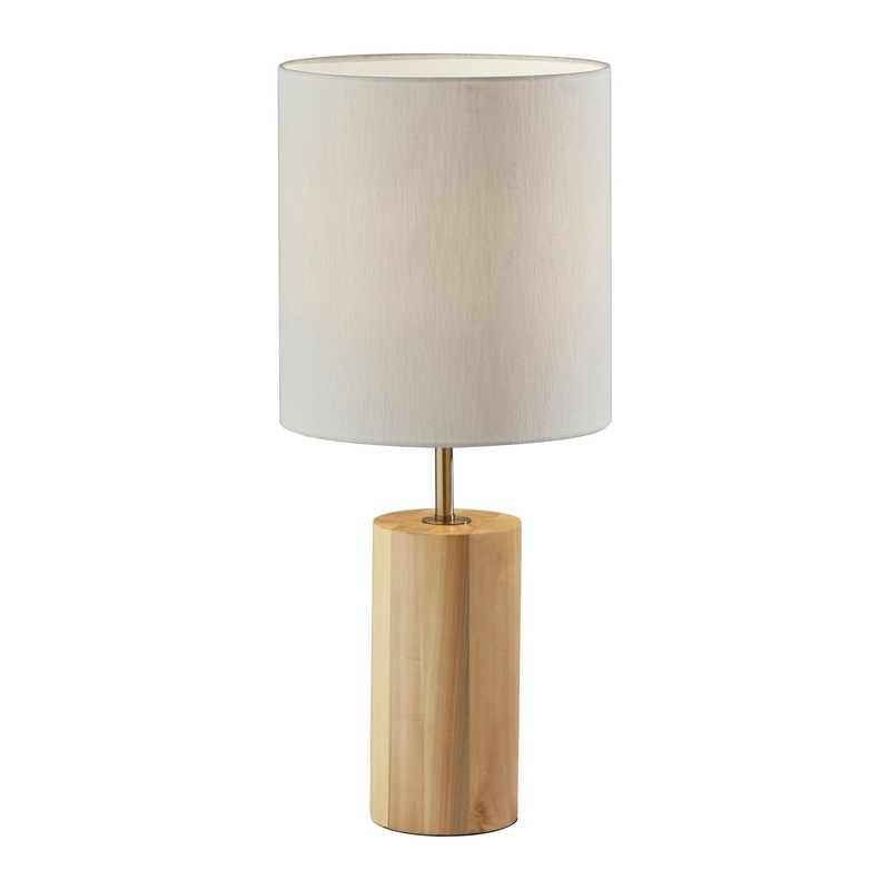 Dean Table Lamp Natural Oak Wood with Antique Brass Accent