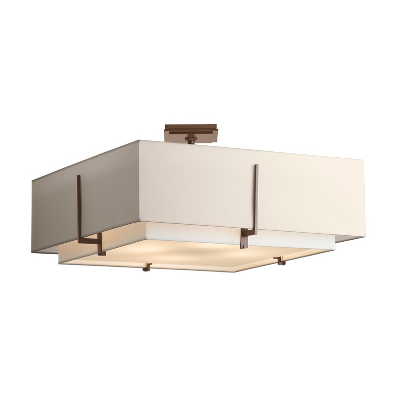 Exos Square Large Double Shade Semi-Flush Bronze Natural Anna Inner Shade & Flax Outer Shade
