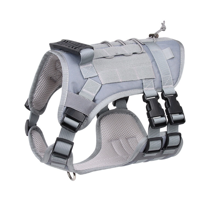 Gray Tactical Dog Training Harness – Adjustable Vest for Training and Walking – S