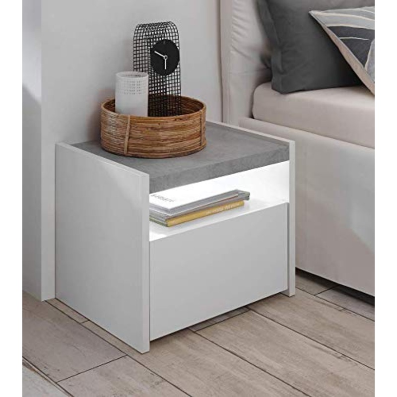 Stilprojectstore Coppia Comodino 1 Cassetto – Full – Bianco Opaco/Cemento