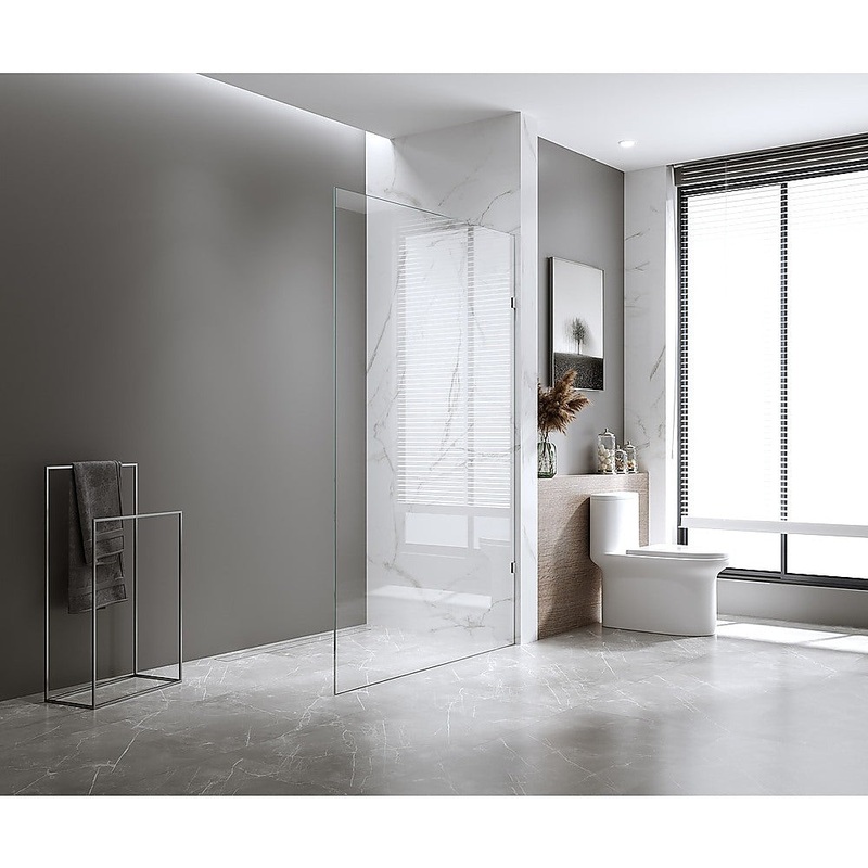 100x210cm Glass Shower Screen with Black Wall & Floor F Brackets