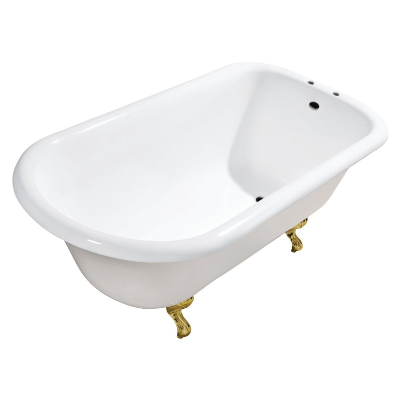 Aqua Eden VCT7D543019W7 54-Inch Cast Iron Roll Top Clawfoot Tub with 7-Inch Faucet Drillings, White/Brushed Brass