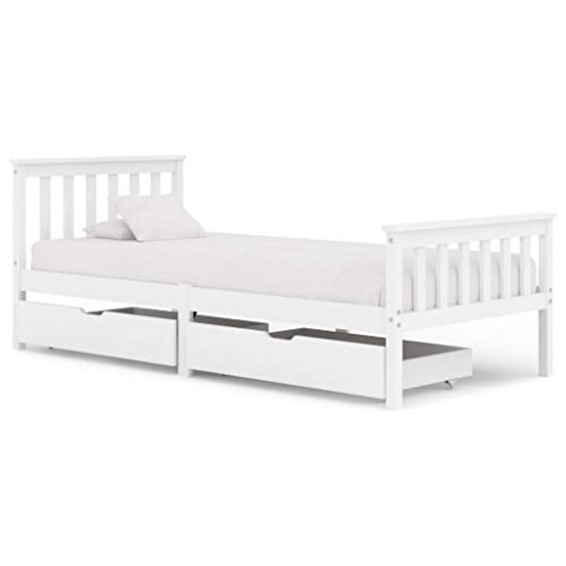 BIGTO – Struttura letto con 2 cassetti in legno di pino massello, mobili per camera da letto, 100 x 200 x 82 cm, colore: Bianco