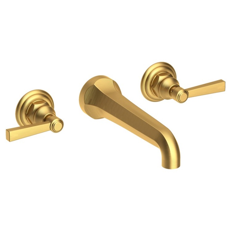 Lavatory Faucet Astor Wall Mount 8 Inch Spread 2 Lever ADA Watersense Satin Bronze PVD 1.2 Gallons Per Minute Brass Less Drain Spout Reach 7-1/2 Inch