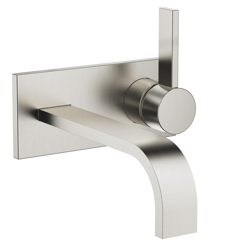 Lavatory Faucet MEM Wall Mount Mixer 1 Lever ADA WaterSense Brushed Platinum 1.2 Gallons per Minute Less Drain 2 Hole