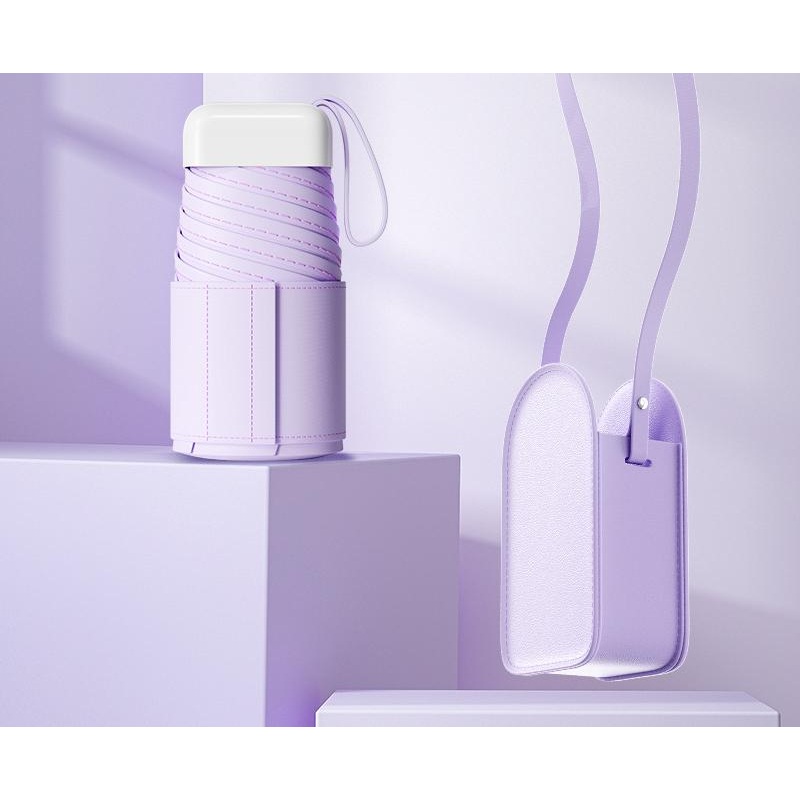 Mini Pocket Umbrella with Matching Crossbody Bag – UV Protection, 6-Rib Windproof Design(purple)