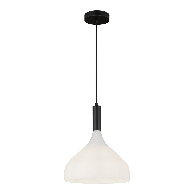 One Light Pendant from the Belleview Collection in Matte Black/Opal Glass Finish by Alora