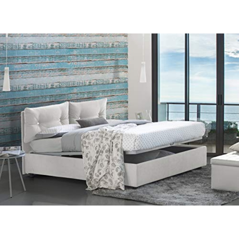 Talamo Italia Letto contenitore Matrimoniale Giulia, Made in Italy, Letto con rivestimento in tessuto, Apertura frontale, adatto per materasso cm 160×190, Bianco