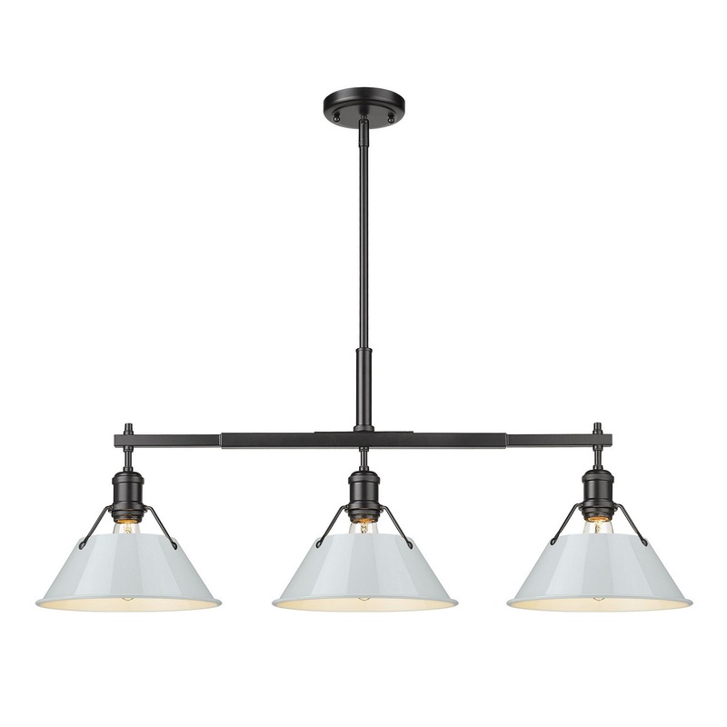 Three Light Linear Pendant from the Orwell Collection in Matte Black Finish by Golden