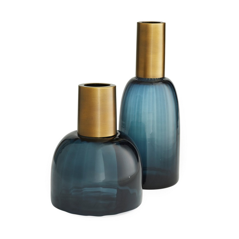 Arteriors 4868 Huff Vases, Set of 2 Navy Optic