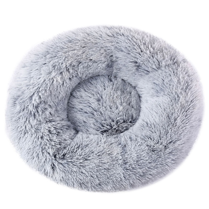 Grey 50cm Cozy Round Pet Bed – Plush Cat & Dog Bed with Non-Slip Base, Machine Washable