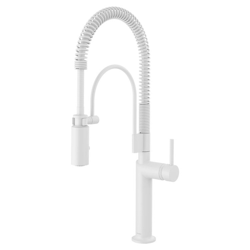 Kitchen Faucet Jason Wu Semi Professional Less Handle ADA Matte White Gooseneck 360 DEG Swivel 1 Hole 1.8 Gallons per Minute