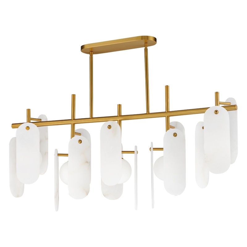 Megalith 5-Light Linear LED Pendant Natural Aged Brass White Alabaster