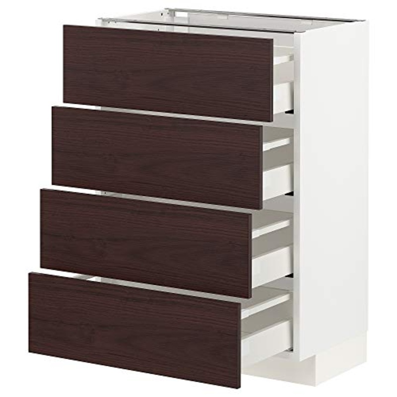 METOD/MAXIMERA base cabina 4 frnts/4 cassetti 60×39.2×88 cm bianco Askersund/effetto frassino marrone scuro