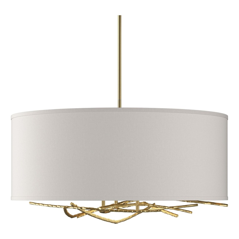 Brindille Drum Shade Pendant Modern Brass Flax Shade (SE)