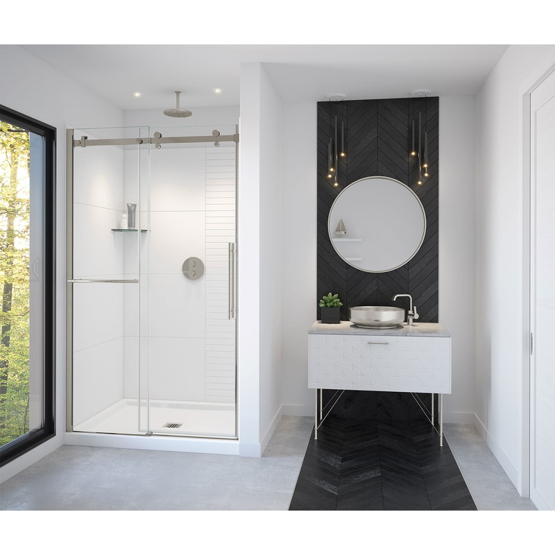 MAAX 138465-900-305-000 Vela 44 -47 x 78  in. 8mm Sliding Shower Door with Towel Bar for Alcove Installation with Clear glass in Brushed Nickel