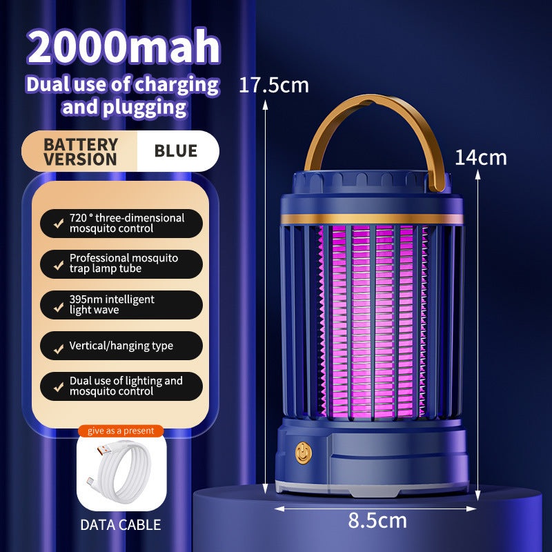 USB Rechargeable Dark Blue Portable 3-in-1 Electric Mosquito Zapper Lamp – UV Bug Killer, Warm Night Light & Bright Lantern