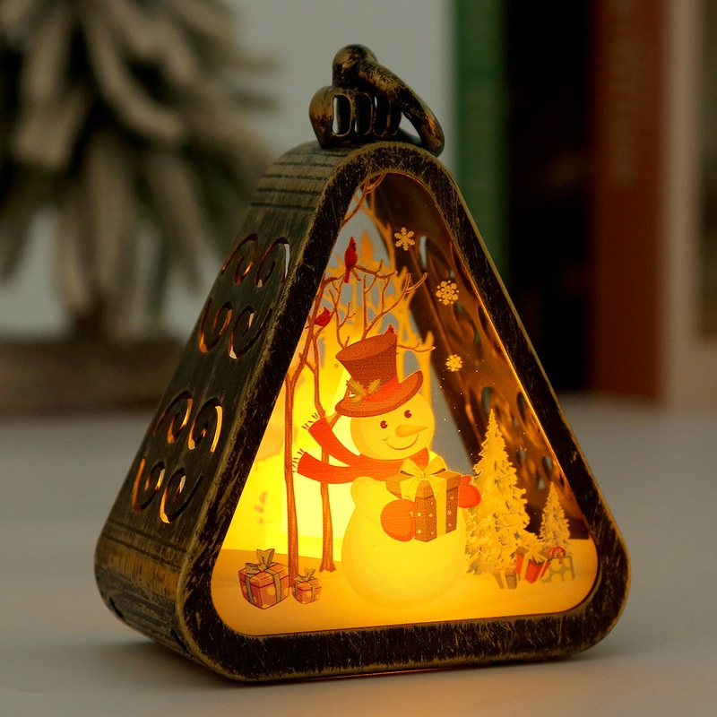 Bronze color Snowman Charming Christmas Scene Mini Lanterns (Set of 3) – Battery Operated LED Lights for a Cozy Holiday Glow