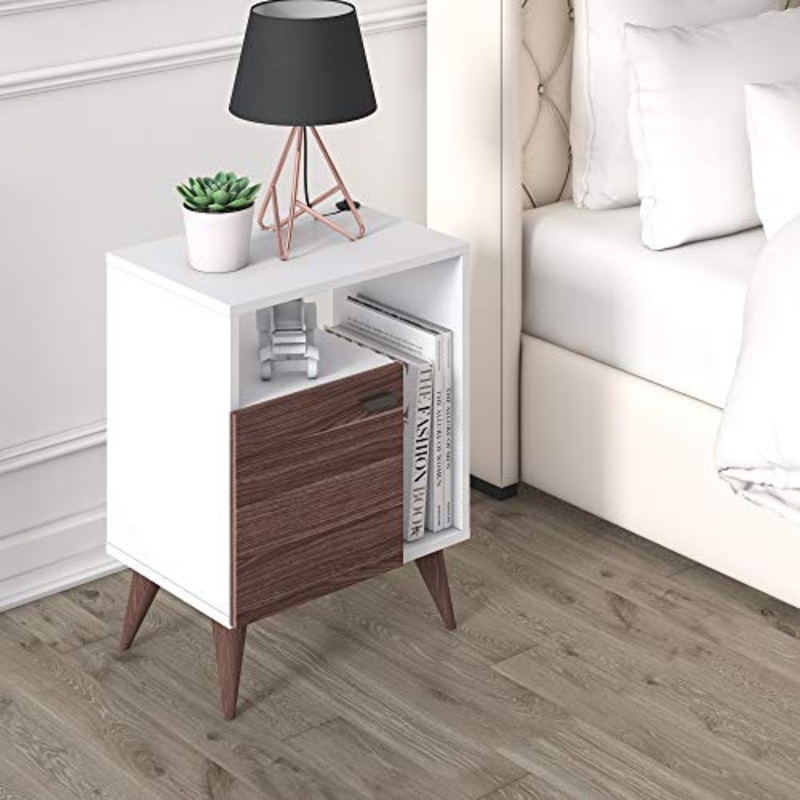 Dmora Comodino con Anta sporgente, cm 50 x 37 x 65, Colore Bianco e Noce
