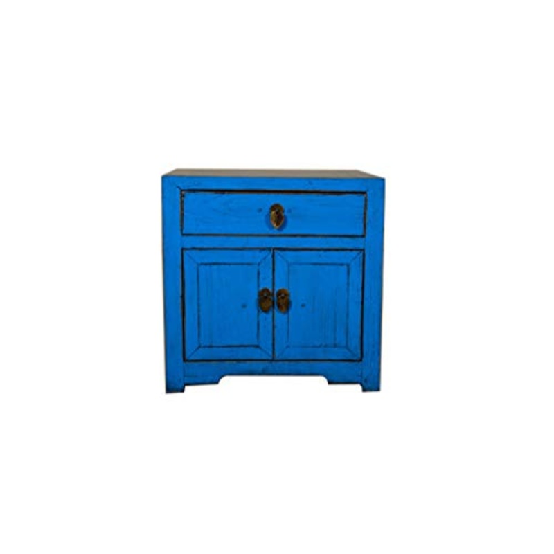 Fine Asianliving Comodino in Legno Dipinto a Mano Blu Comodino Cinese Tavolino cinese Mobile cinese orientali cinesi 50_x_45_x_50_cm
