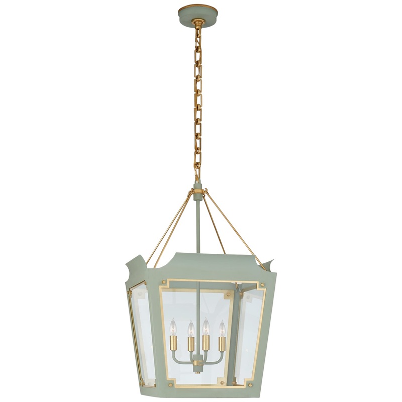 Four Light Lantern from the Caddo Collection in Celadon With Gild Finish by Visual Comfort Signature