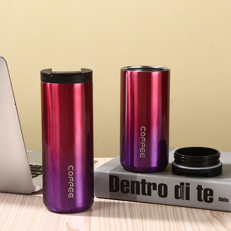 Red And Purple Gradient Color Sleek Insulated Stainless Steel Coffee Tumbler Set (400ml & 500ml) – One-Touch Lid Travel Mugs