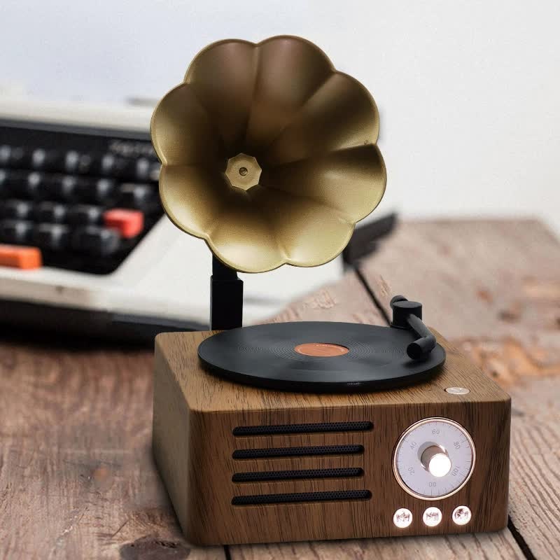Vintage Gramophone Bluetooth Speaker – Retro Wireless Music Player with Classic Design
