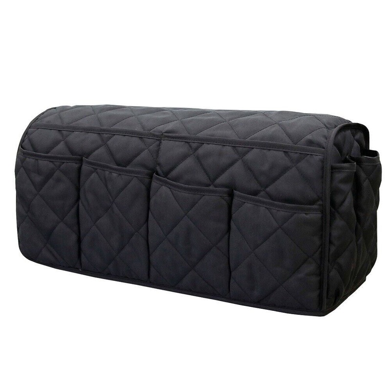 2 Pcs Black Quilted Sofa Armrest Organizer Caddy – Multi-Pocket Remote Control Holder Bag