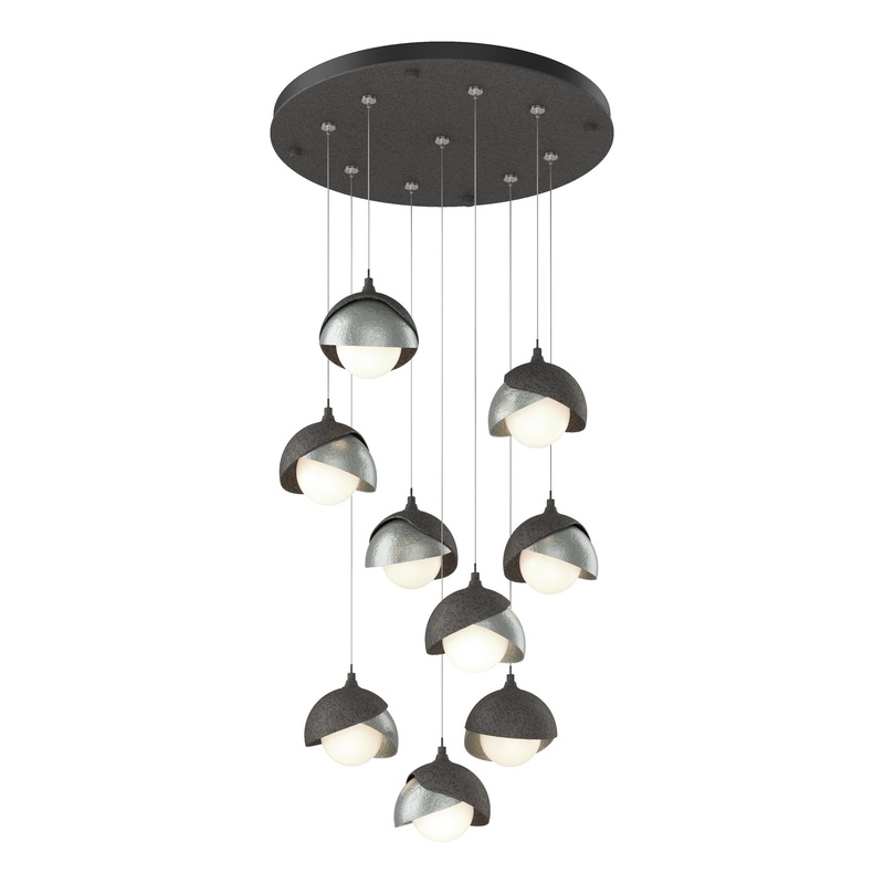 Brooklyn 9-Light Double Shade Pendant Natural Iron Vintage Platinum