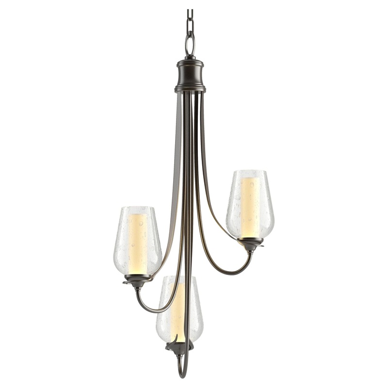 Flora 3-Arm Chandelier Oil Rubbed Bronze Seeded Glass with Opal Diffuser (ZS)