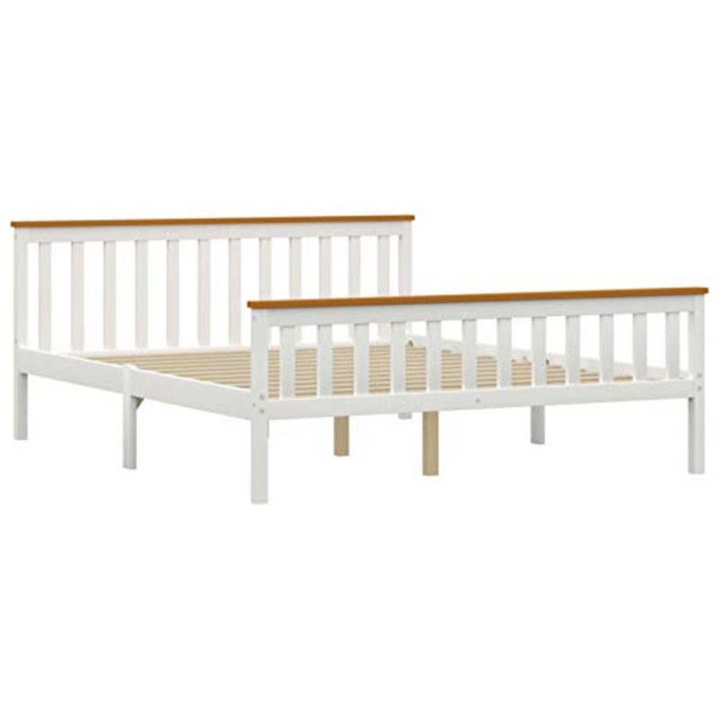 Lasamot Struttura Letto con 4 cassetti, Struttura Letto in Legno massello di Pino Adatto per Materasso 160×200 cm (Materasso Non Incluso), Bianco e Marrone