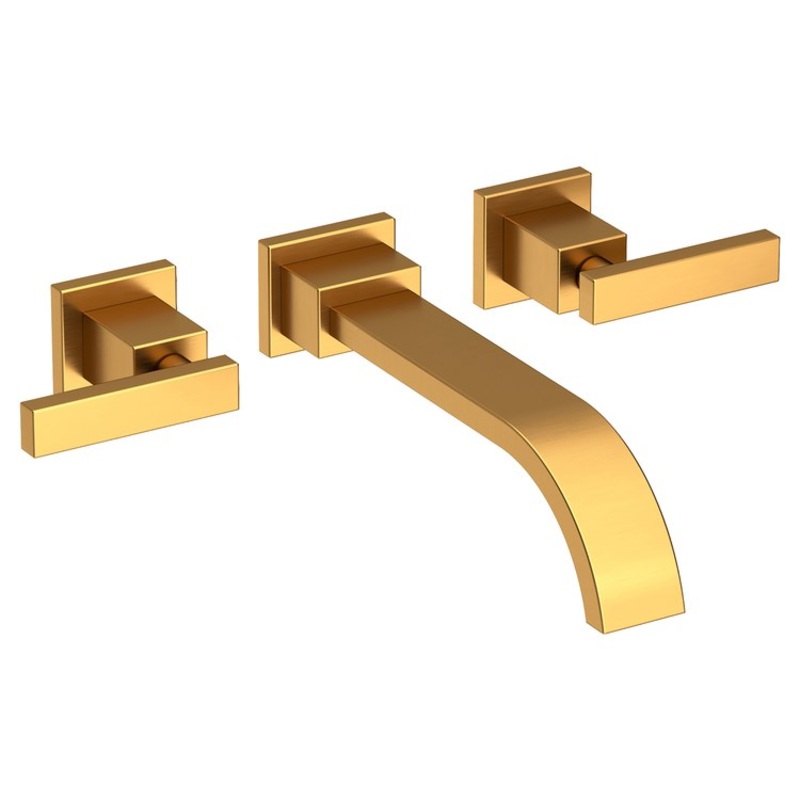 Lavatory Faucet Secant Wall Mount 8 Inch Spread 2 Lever ADA Satin Gold PVD 1.2 Gallons per Minute Brass Spout Height Inch