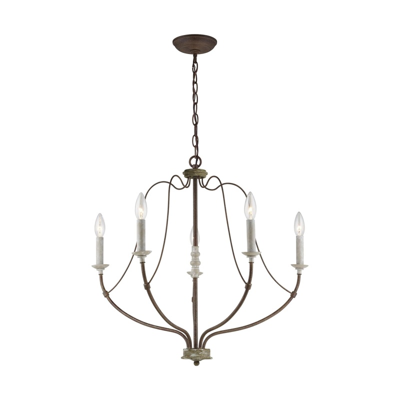 Nadia Five Light Chandelier Distressed White Wood