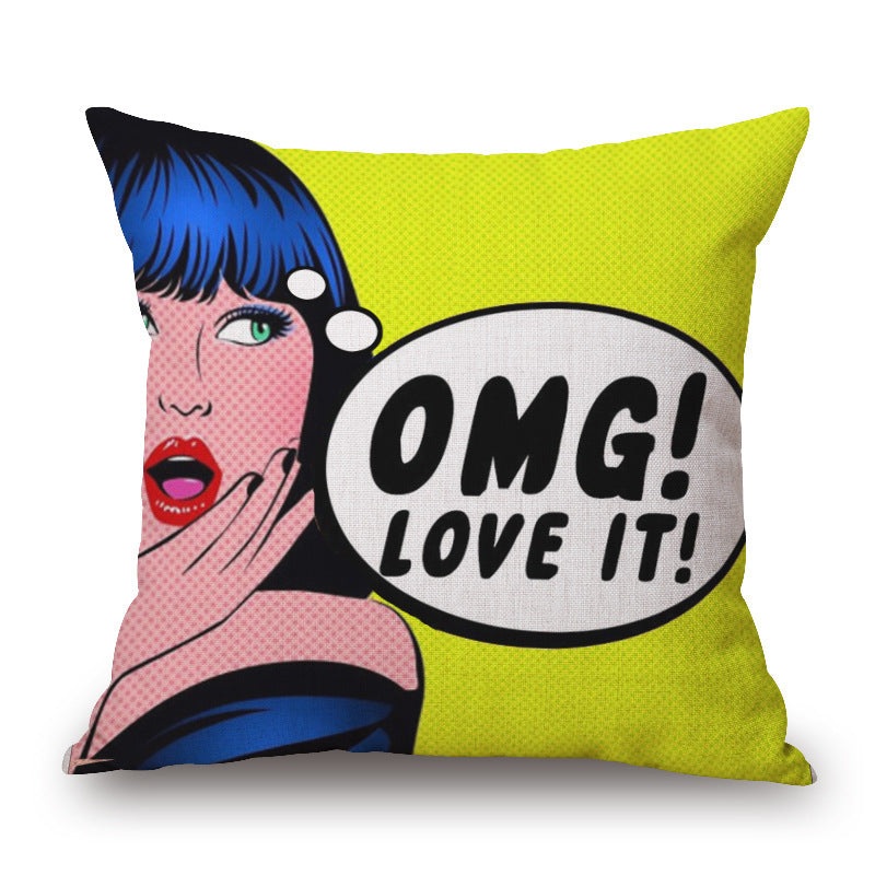 Pop Art Graphic Throw Pillow – Vintage Style Cushion for Home Decor(Yellow)