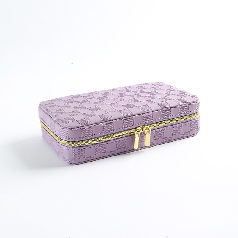 Purple Stylish PU Leather Travel Jewellery Box – Compact Organizer for Rings, Earrings, Necklaces with Mirror
