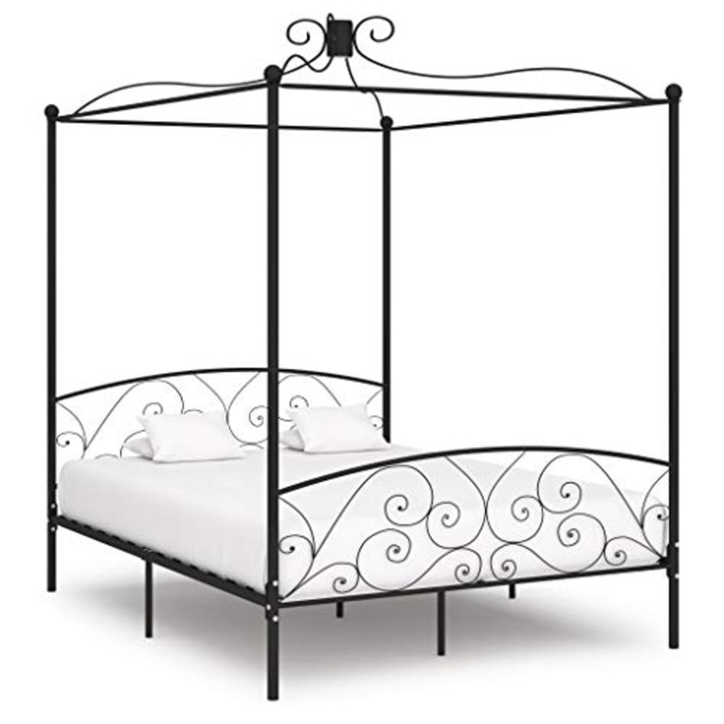 SKM Letto a Baldacchino Nero in Metallo 160×200 cm (29.8kg)